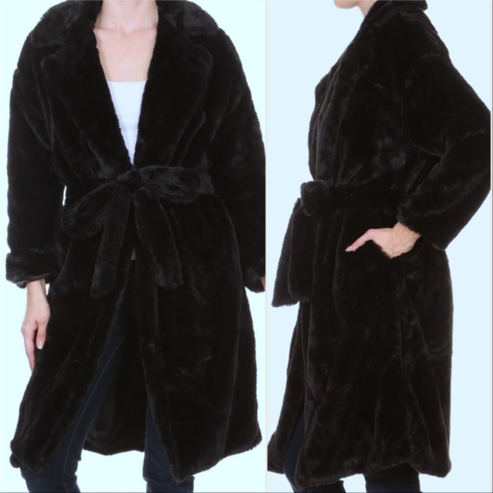 GET KIM'S Look Gia BLACK FAUX FUR COAT - Picture 2 of 3